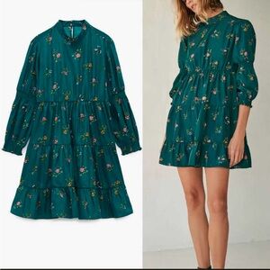 Zara green floral mini dress size M